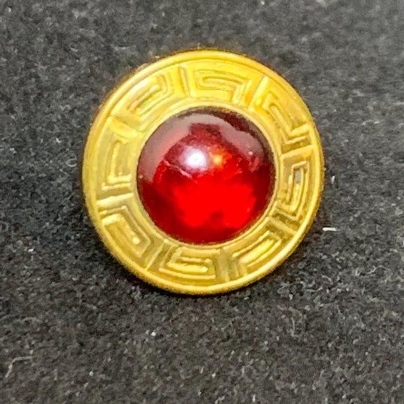 Vintage Tisco Sepa Link Etched Gold Tone Red Stone Cufflinks (2549) - Picture 3 of 4